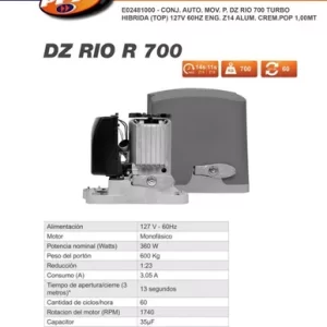 Corredizo Dz Rio R700 1/2hp 110v Analógico Hasta 700 Kg