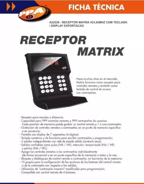 Receptora Matrix Ppa Frecuencia 433.92 Administrable